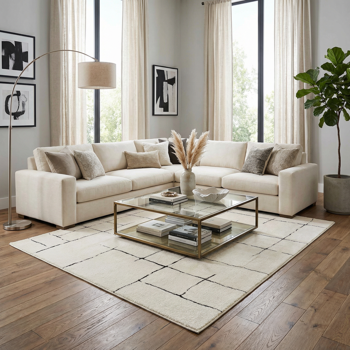 Koume Beige Maze Area Rug.