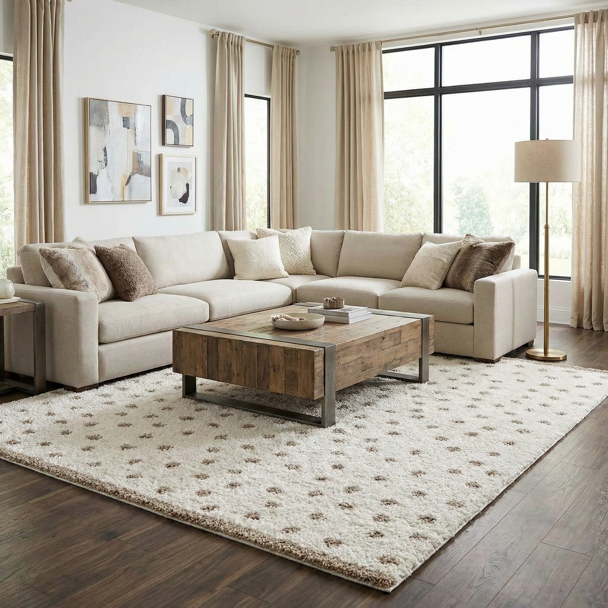 Chaia Dotted Cream & Brown Plush Rug