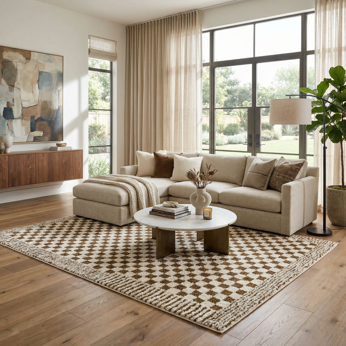 Leryn Brown Checkered Plush Rug.