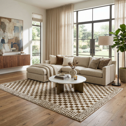 Leryn Brown Checkered Plush Rug.
