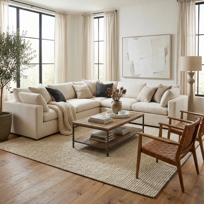 Riki Cream Jute-Wool Blend Rug.