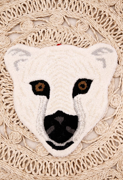 Polar Bear Pattern Ivory And Black Hand Tufted 1x1 Wool Area Rug.