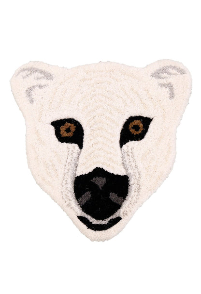 Polar Bear Pattern Ivory And Black Hand Tufted 1x1 Wool Area Rug.