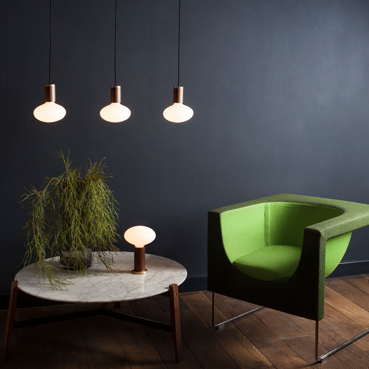 Oval Pendant Light in Walnut.