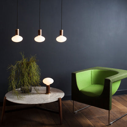 Oval Pendant Light in Walnut.