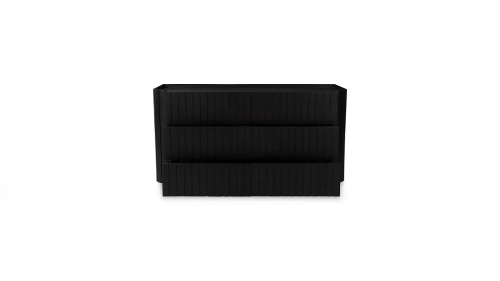 Moe's Home Collection Povera 6 Drawer Dresser Black Organic Bookshelf Slab with Glass Shelves