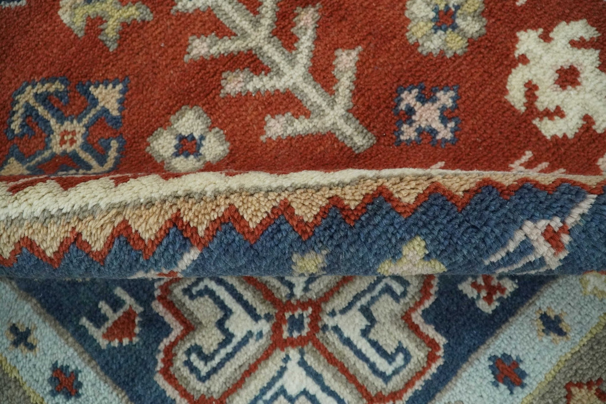 Premium Style Rust, Blue and Beige Hand Knotted Traditional Heriz wool Area Rug.