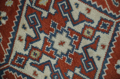 Premium Style Rust, Blue and Beige Hand Knotted Traditional Heriz wool Area Rug.