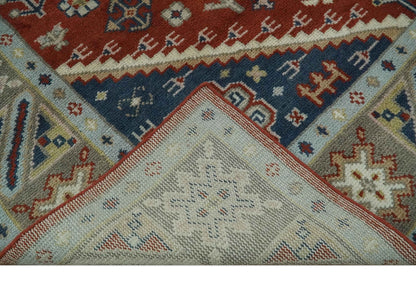 Premium Style Rust, Blue and Beige Hand Knotted Traditional Heriz wool Area Rug.