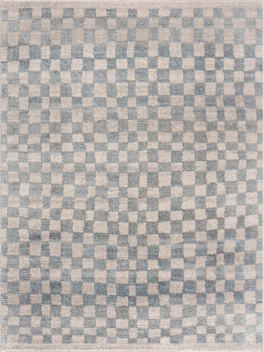 Benjy Cream & Light Blue Checkered Area Rug