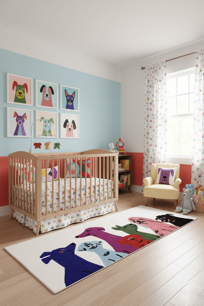 Pup Parade Multicolor Hand Tufted 3x7 Wool Area Rug.