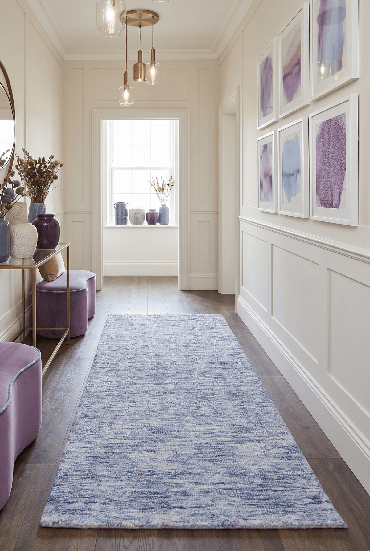 Purple and Blue Modern Solid Hand Tufted Wool Rug.