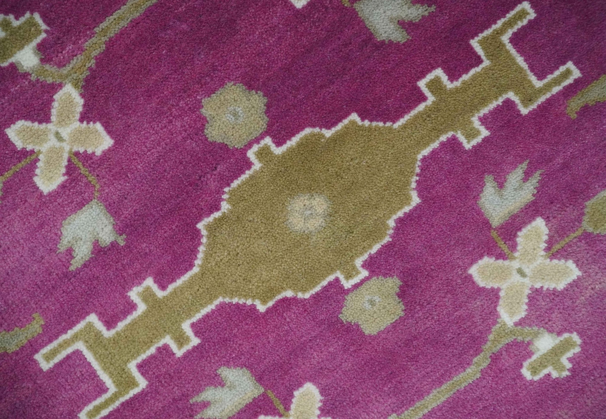 Purple, Ivory and Olive Traditional Hand knotted Oriental Oushak Multi Size wool Area Rug.