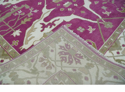Purple, Ivory and Olive Traditional Hand knotted Oriental Oushak Multi Size wool Area Rug.