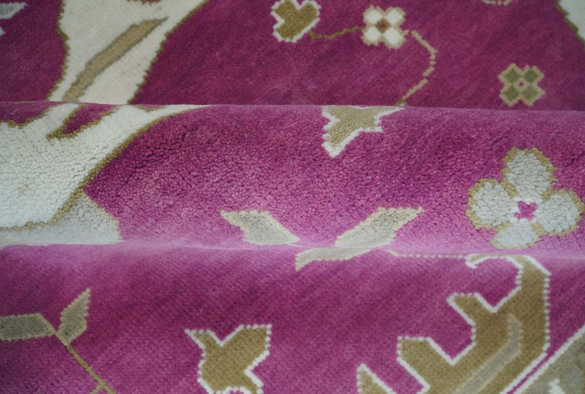 Purple, Ivory and Olive Traditional Hand knotted Oriental Oushak Multi Size wool Area Rug.