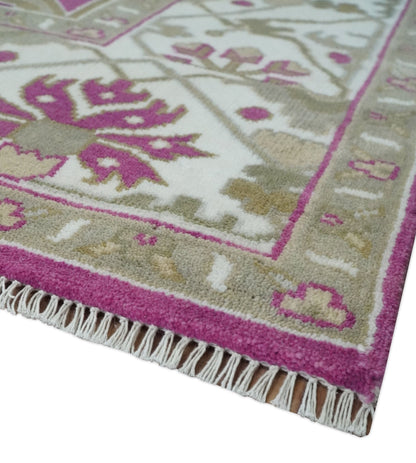 Purple, Ivory and Olive Traditional Hand knotted Oriental Oushak Multi Size wool Area Rug.