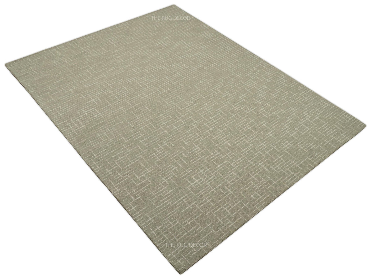 Quick Ship 8x10, 9x12 Beige Contemporary Hand Tufted Wool Rug.