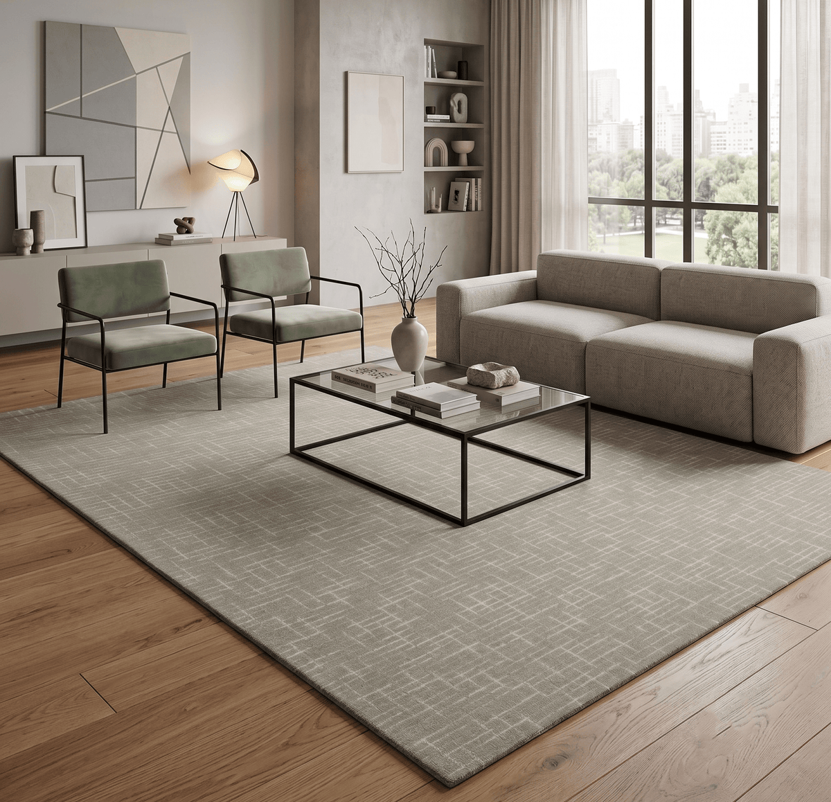 Quick Ship 8x10, 9x12 Beige Contemporary Hand Tufted Wool Rug.