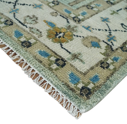 Ready to Ship Antique Moss Green and Ivory Hand Knotted Traditional Wool Area Rug.