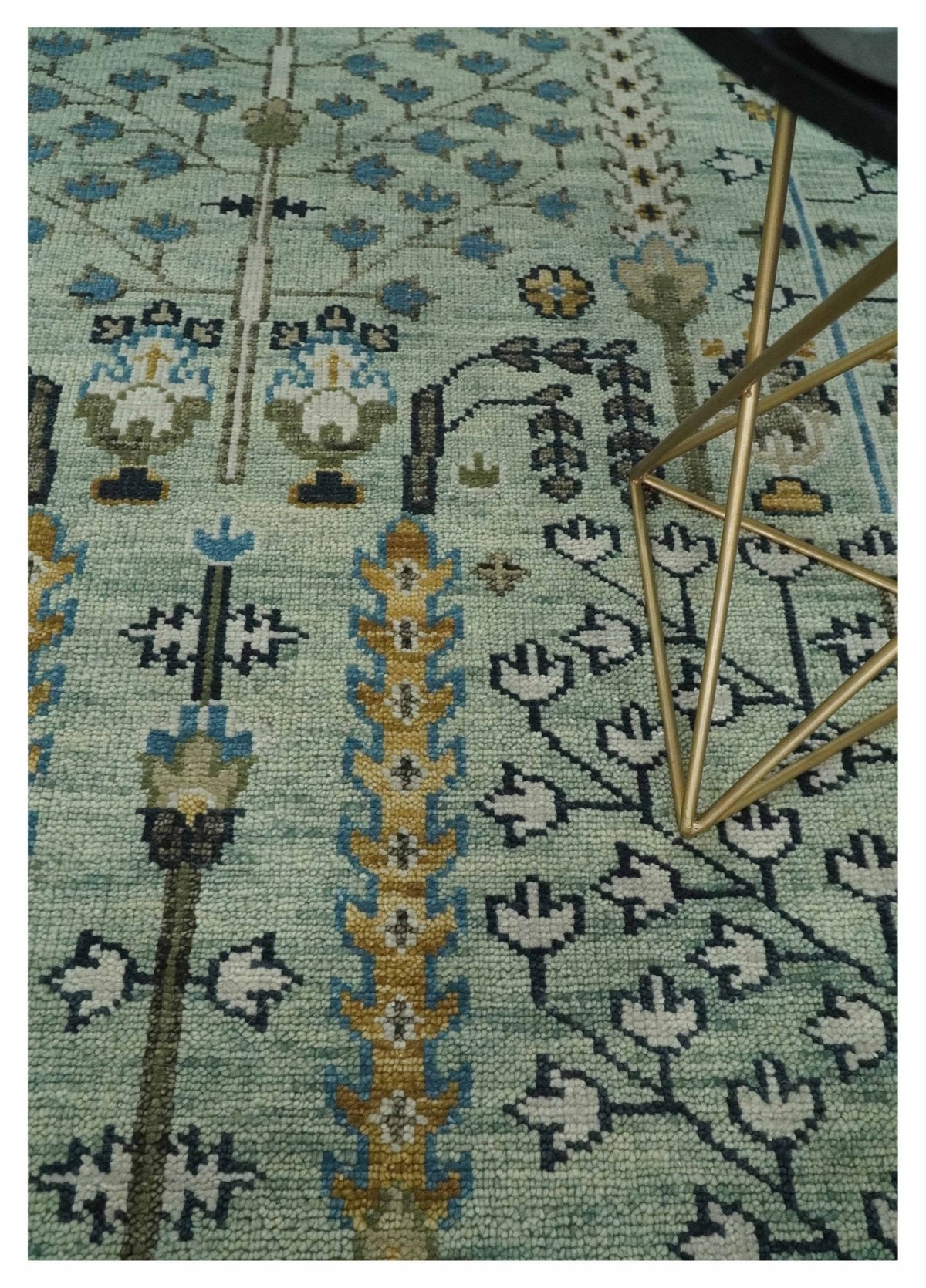 Ready to Ship Antique Moss Green and Ivory Hand Knotted Traditional Wool Area Rug.