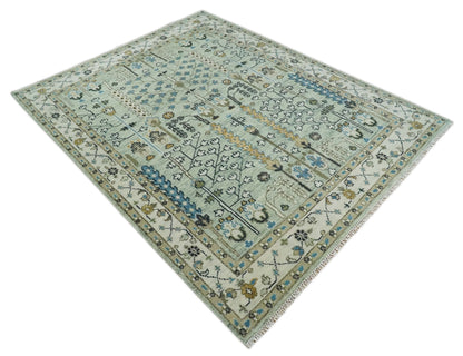 Ready to Ship Antique Moss Green and Ivory Hand Knotted Traditional Wool Area Rug.