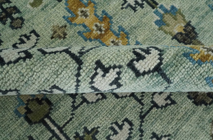 Ready to Ship Antique Moss Green and Ivory Hand Knotted Traditional Wool Area Rug.