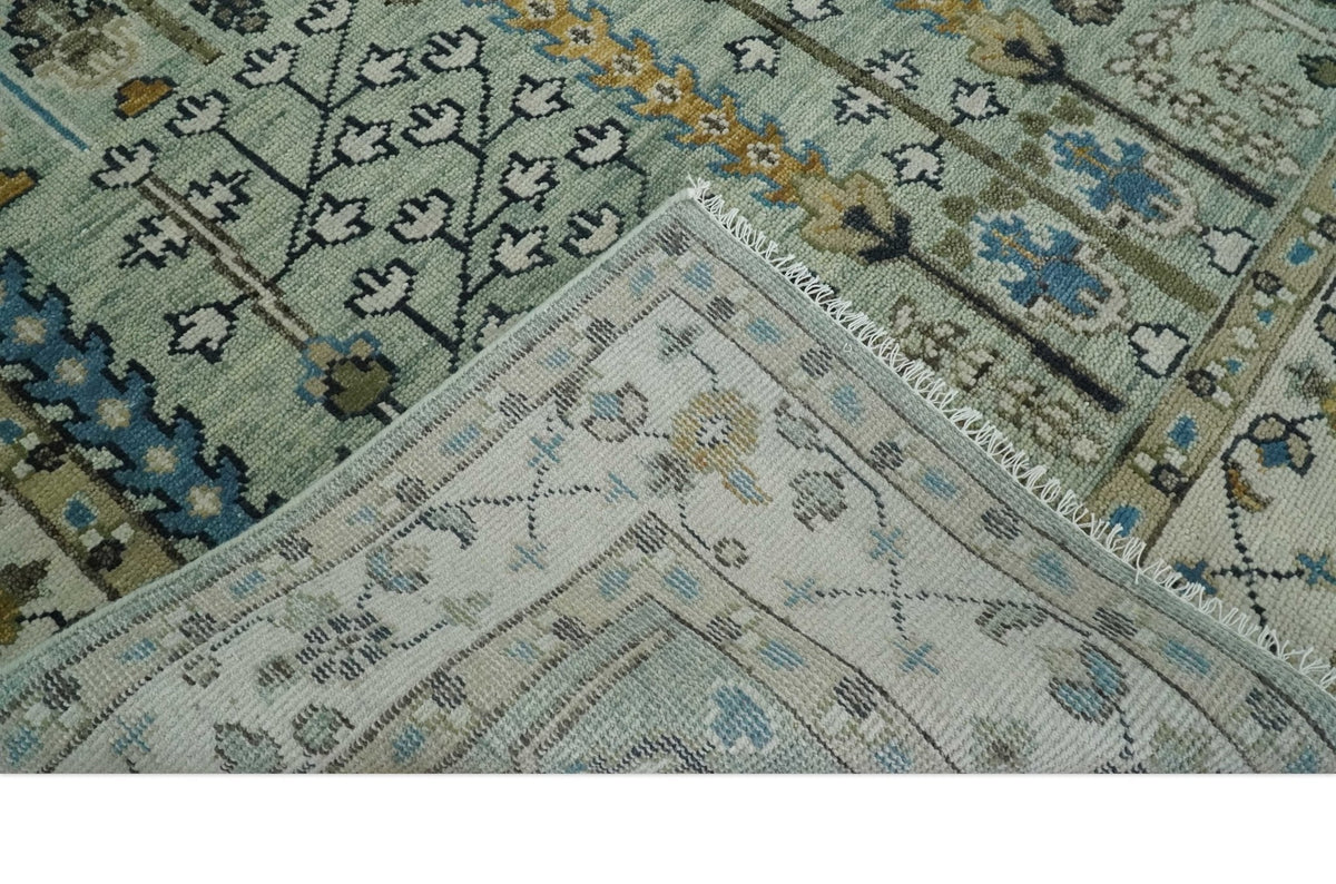 Ready to Ship Antique Moss Green and Ivory Hand Knotted Traditional Wool Area Rug.
