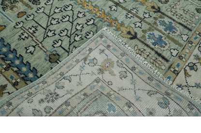 Ready to Ship Antique Moss Green and Ivory Hand Knotted Traditional Wool Area Rug.