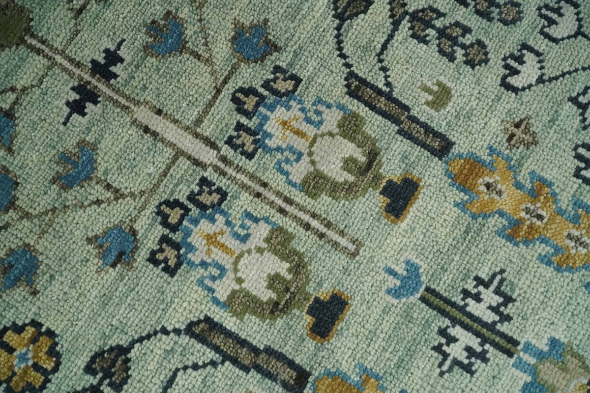 Ready to Ship Antique Moss Green and Ivory Hand Knotted Traditional Wool Area Rug.