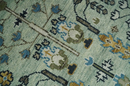 Ready to Ship Antique Moss Green and Ivory Hand Knotted Traditional Wool Area Rug.