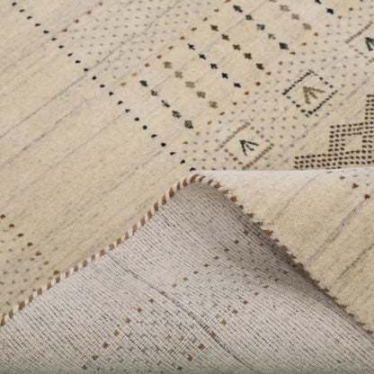 Beige Gabbeh Design Hand Loomed Wool Area Rug.