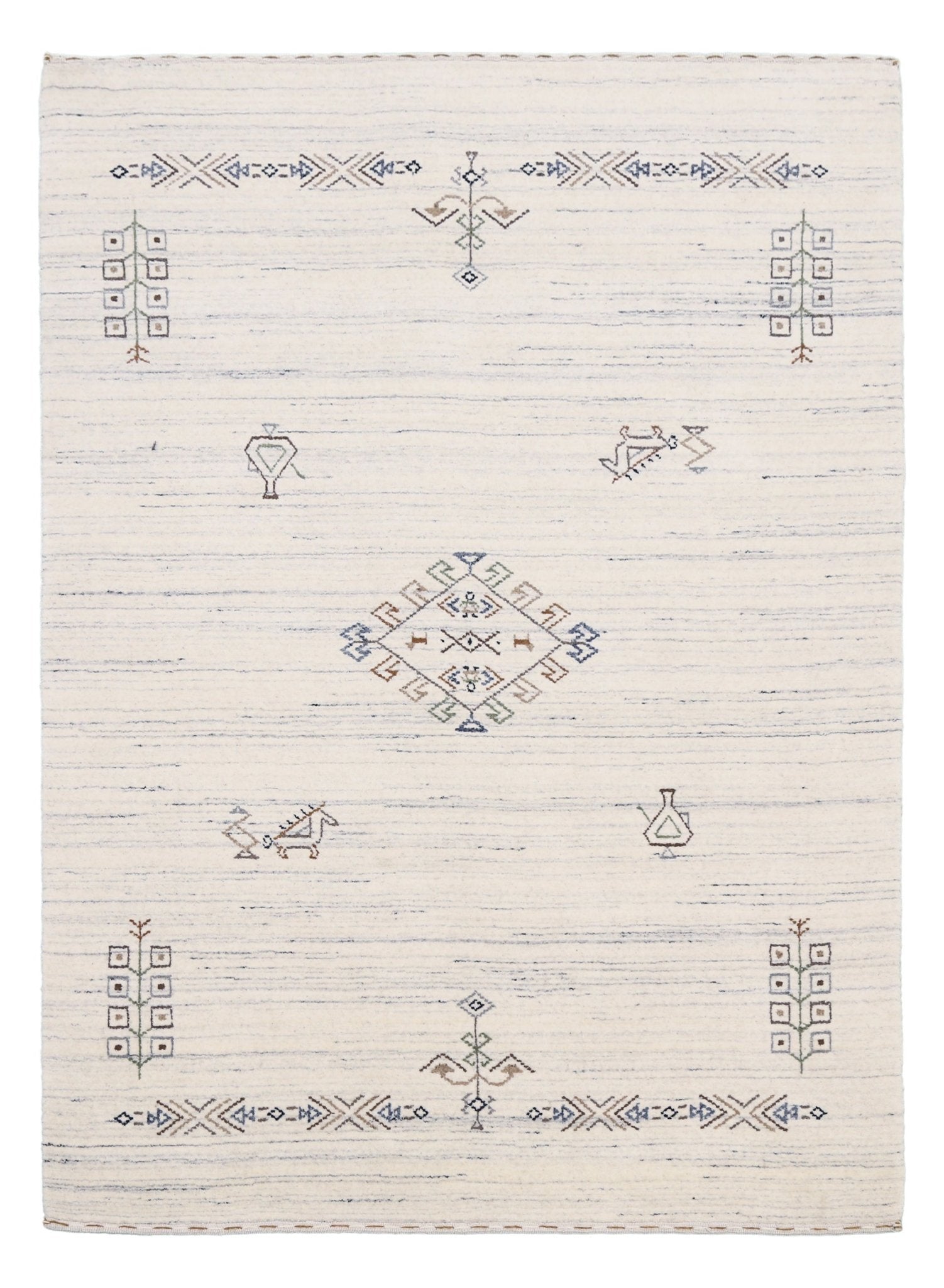 Beige Tribal Center Medallion Hand Loomed Wool Rug.