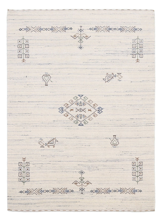 Beige Tribal Center Medallion Hand Loomed Wool Rug.