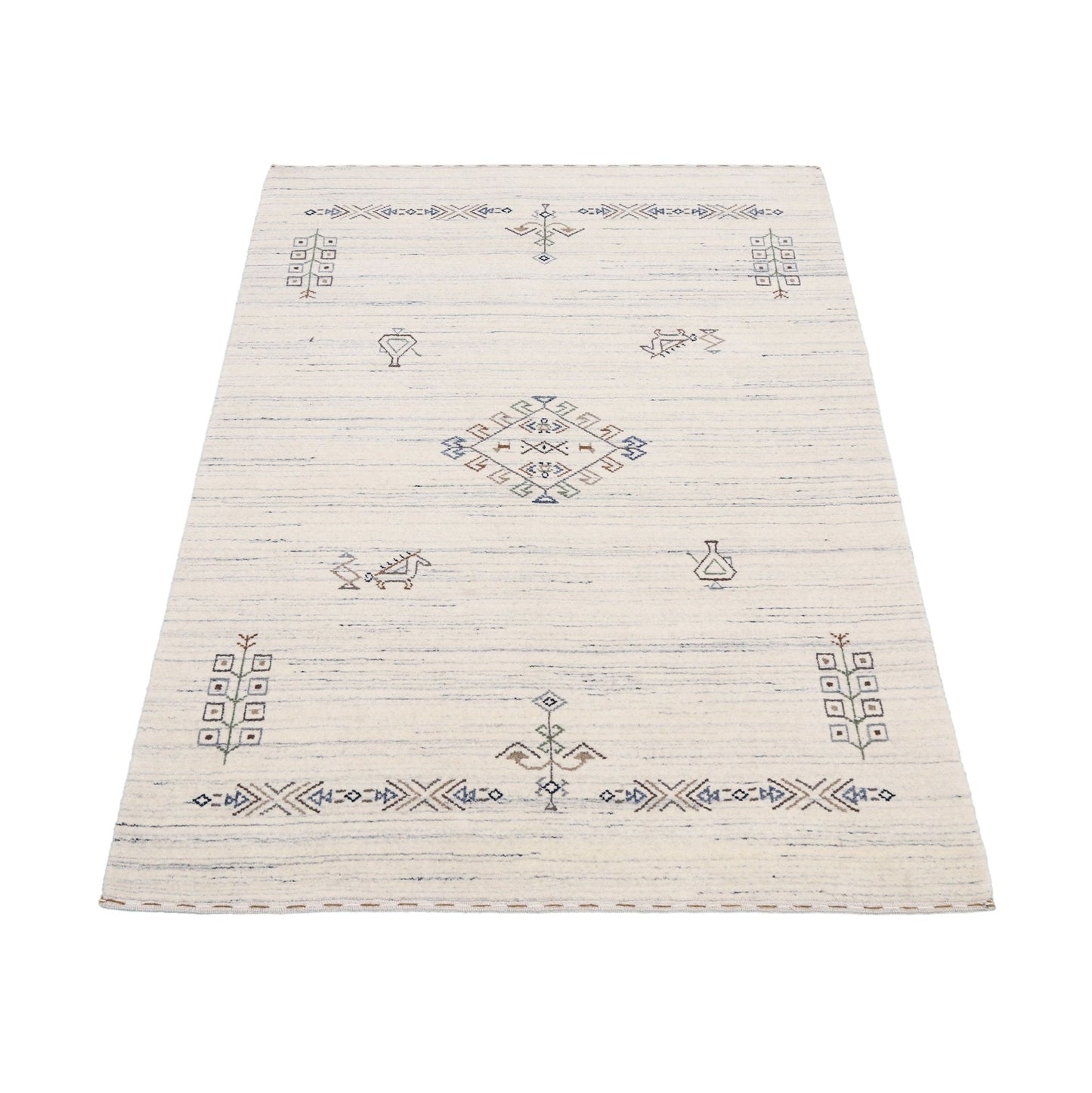Beige Tribal Center Medallion Hand Loomed Wool Rug.