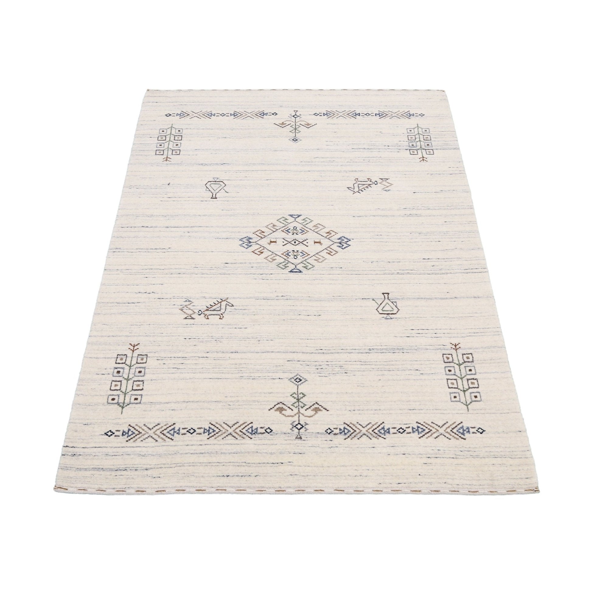Beige Tribal Center Medallion Hand Loomed Wool Rug.