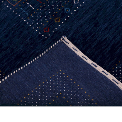 Blue Center Pattern Hand Loomed Wool Area Rug