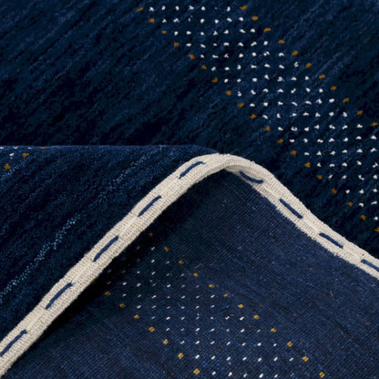 Blue Center Pattern Hand Loomed Wool Area Rug