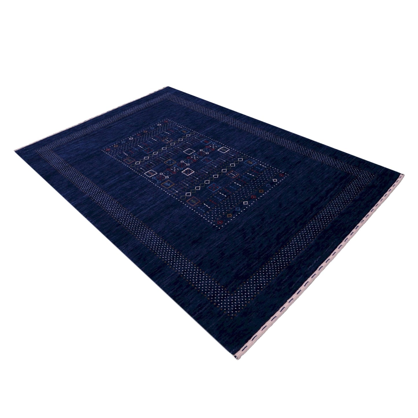 Blue Center Pattern Hand Loomed Wool Area Rug