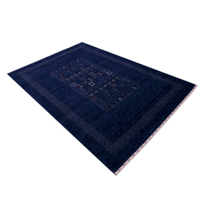 Blue Center Pattern Hand Loomed Wool Area Rug