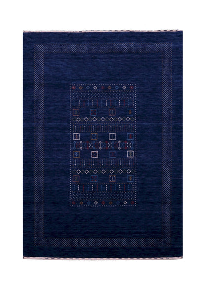 Blue Center Pattern Hand Loomed Wool Area Rug