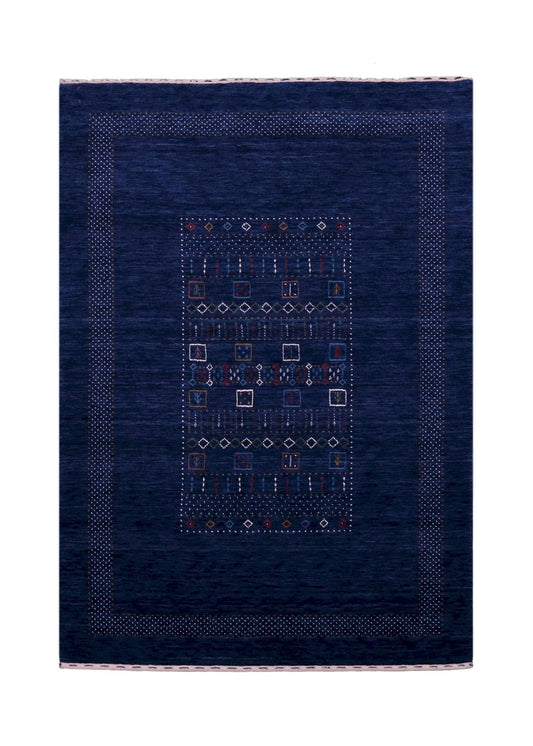 Blue Center Pattern Hand Loomed Wool Area Rug