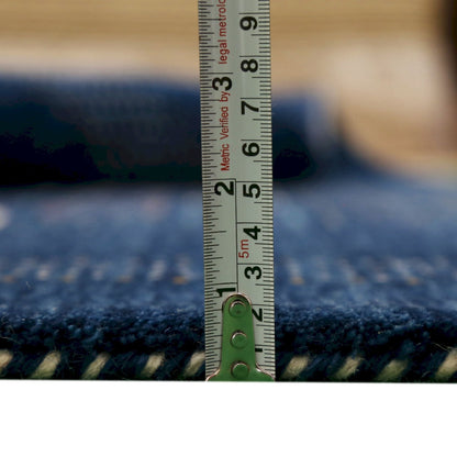 Blue Center Pattern Hand Loomed Wool Area Rug.