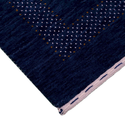 Blue Center Pattern Hand Loomed Wool Area Rug