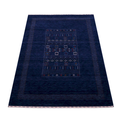 Blue Center Pattern Hand Loomed Wool Area Rug