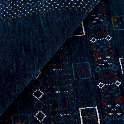 Blue Center Pattern Hand Loomed Wool Area Rug.