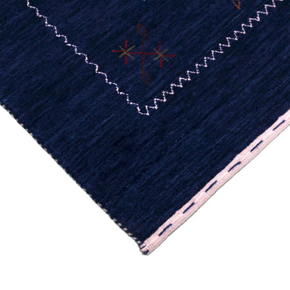 Blue Tribal Border Design Hand Loomed Wool Area Rug