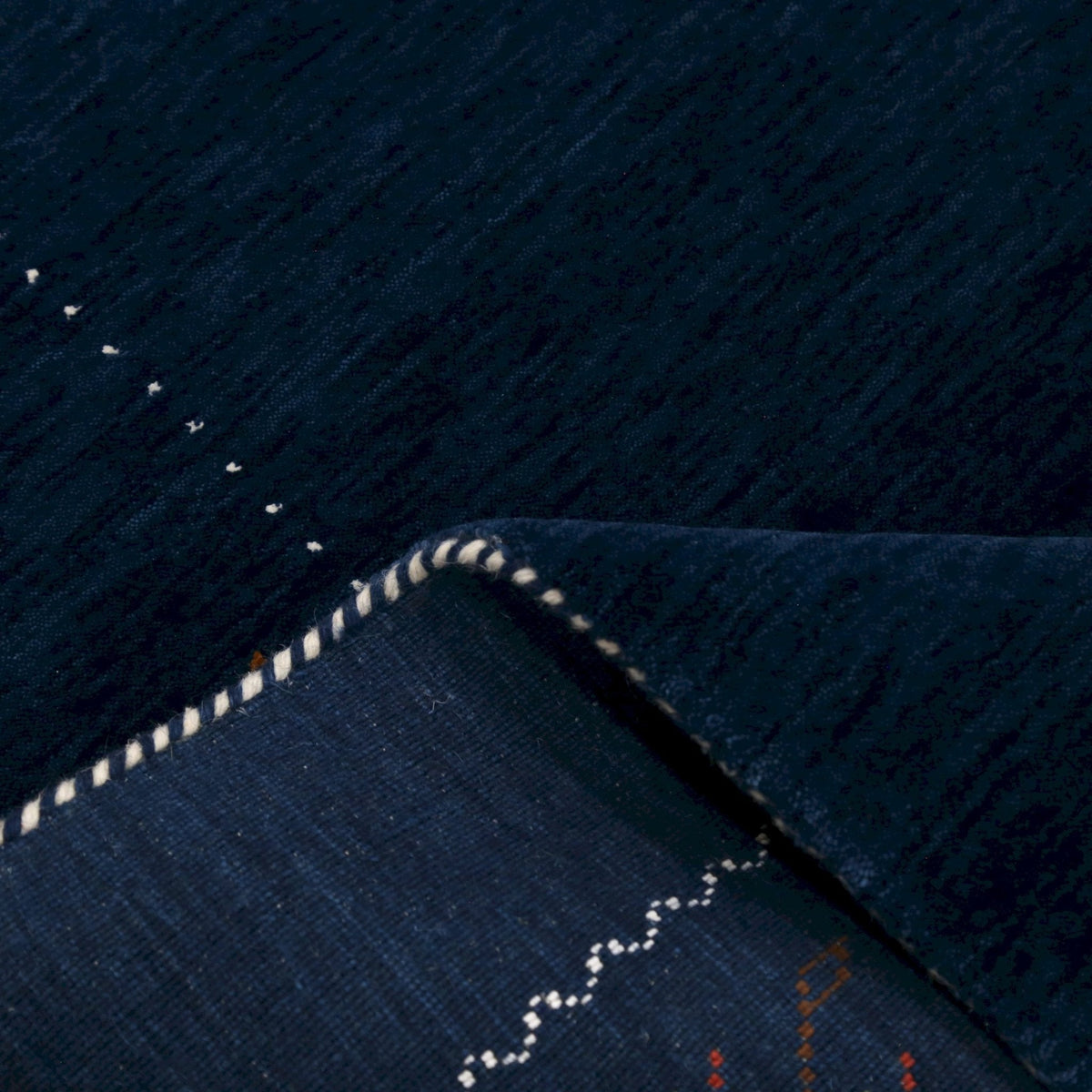 Blue Tribal Border Design Hand Loomed Wool Area Rug.