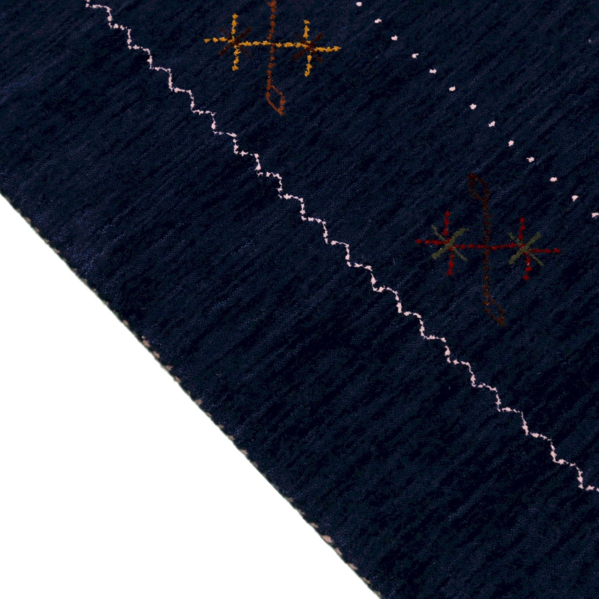 Blue Tribal Border Design Hand Loomed Wool Area Rug.