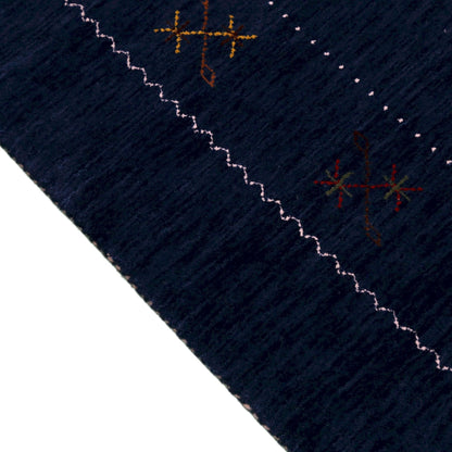 Blue Tribal Border Design Hand Loomed Wool Area Rug.