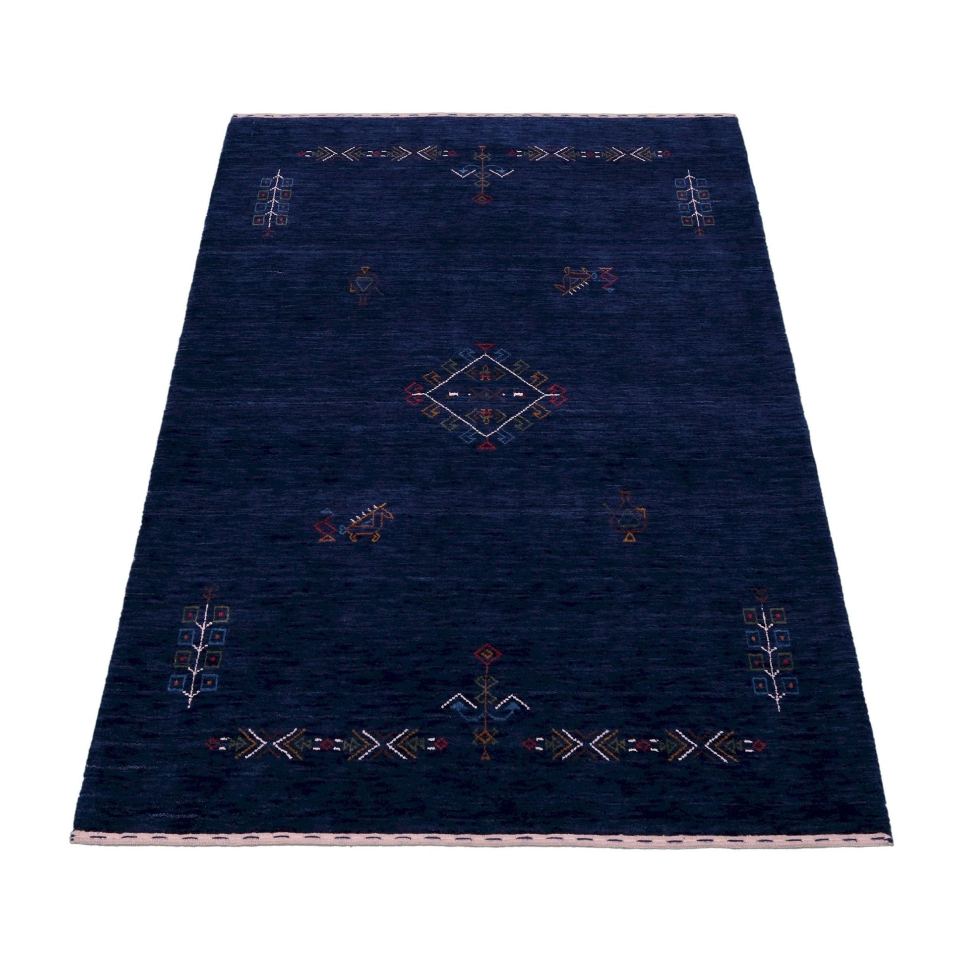 Blue Tribal Center Medallion Hand Loomed Wool Area Rug.